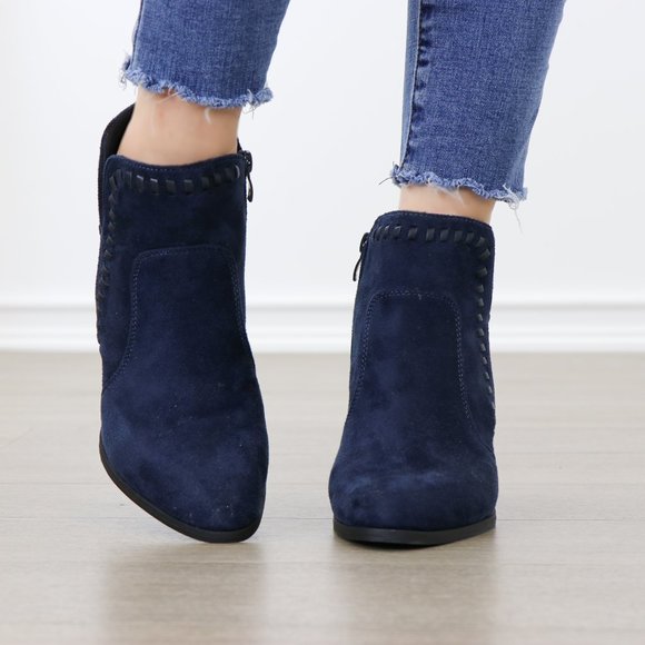 Pointy Toe Navy Suede Ankle Boots With Sling Back - Picture 5 of 7